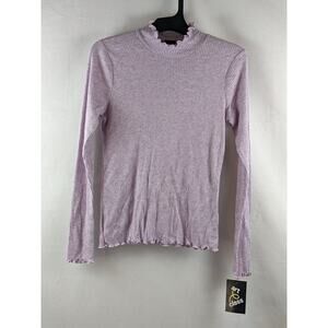 Lettuce Edge Mock Neck Top Ribbed Knit Long Sleeve Art Class Light Purple‎ Large